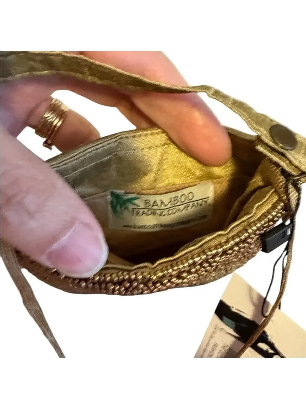 Bamboo Trading Company Music Club Bag Beaded Wristlet Crossbody Gold & Black New